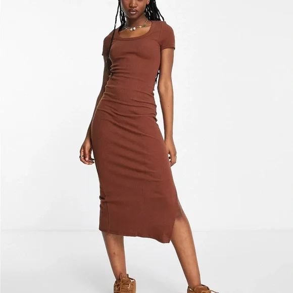 knee length dresses for ladies Ivory Cotton Cap Sleeve Midi Dress - Casual Dresses